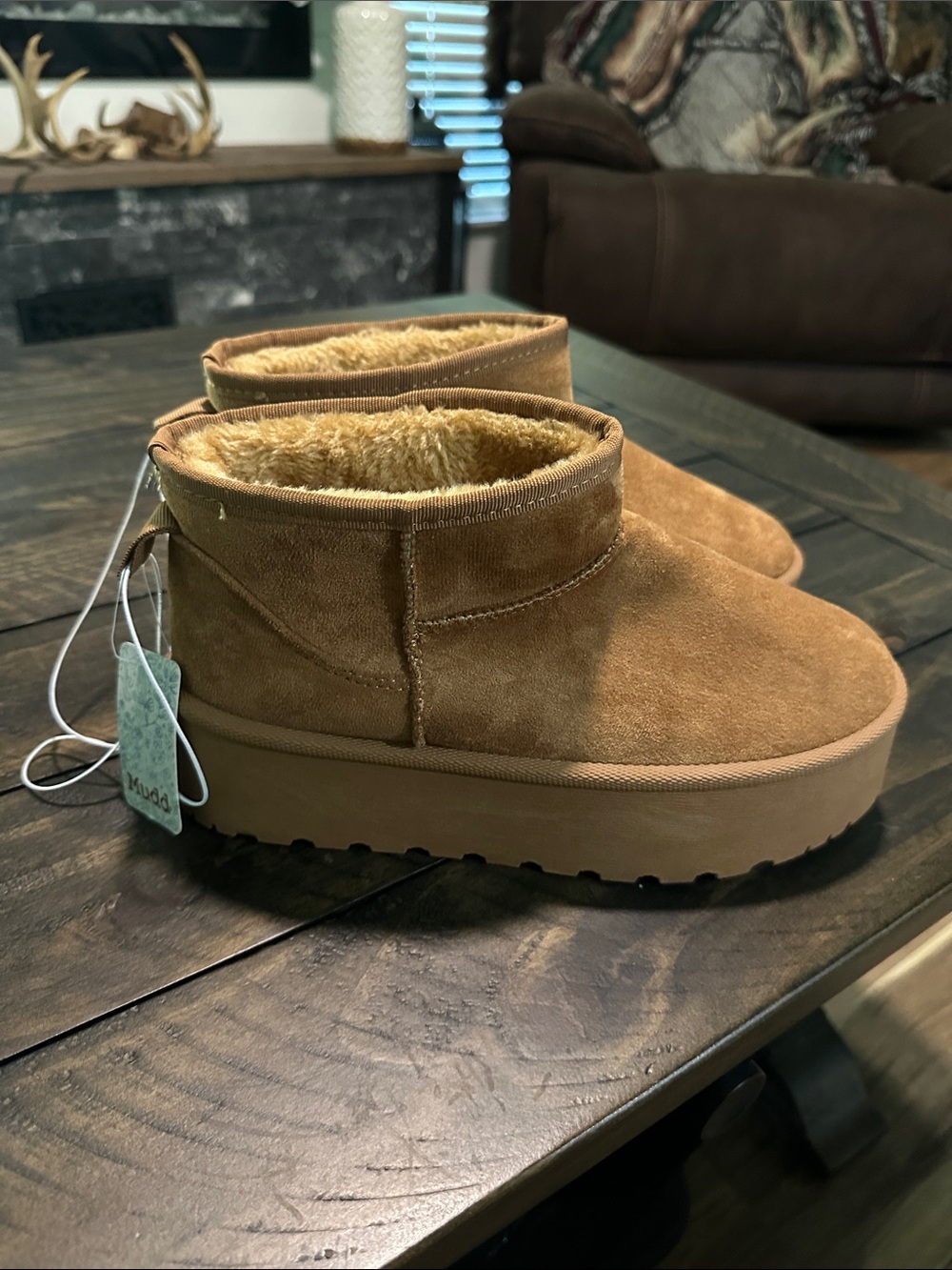Mudd Tan Suede Faux-Fur Lined Ankle Booties